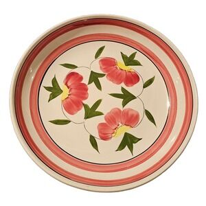 F & J Import Co Cream Dark Pink Floral Vintage Hand Painted Pasta Bowl